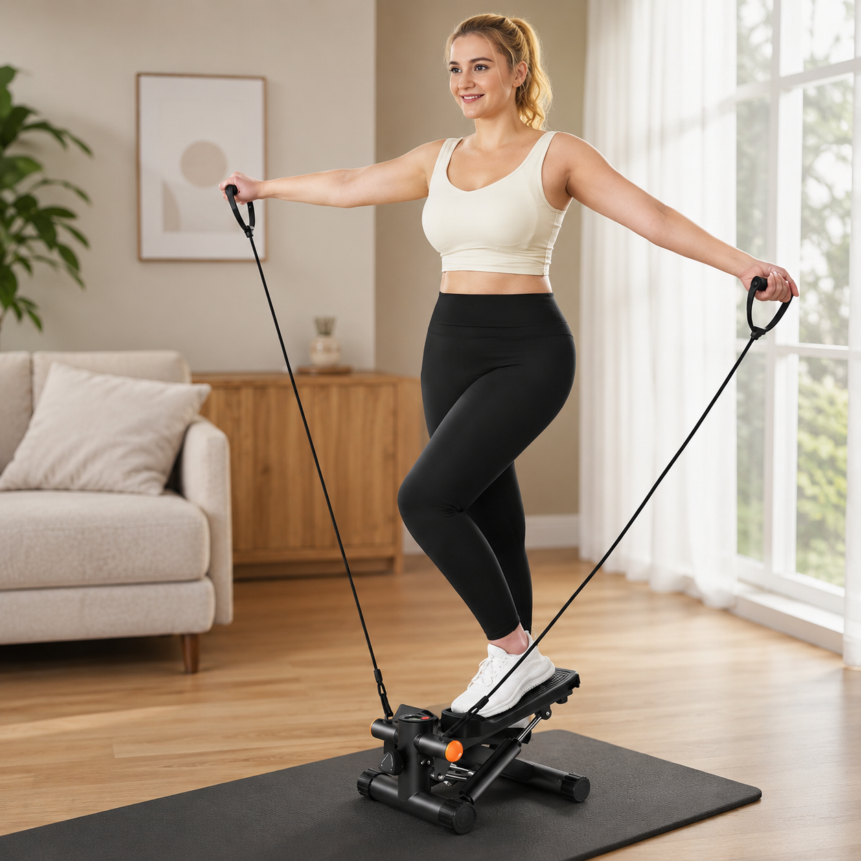 Mini Stepper with Resistance Bands Home Workout
